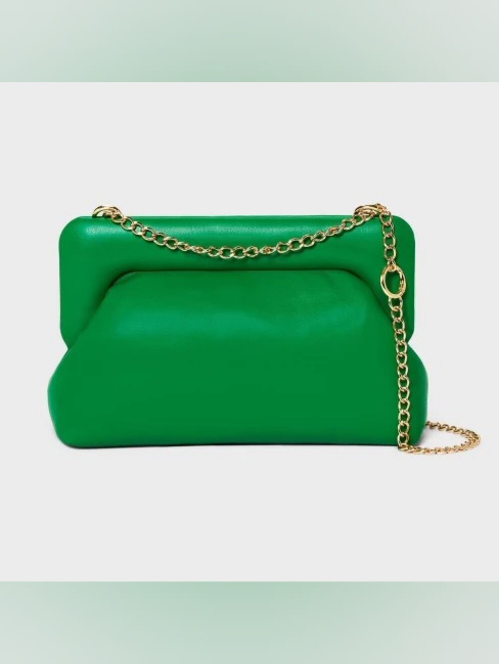 New Puff Clutch Vibrant Green Faux Leather - Sleek Gold Chain Strap Shoulder Bag